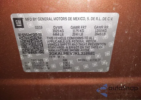 2019 GMC Terrain Sle из США, поврежденный, VIN 3GKALMEV3KL318681